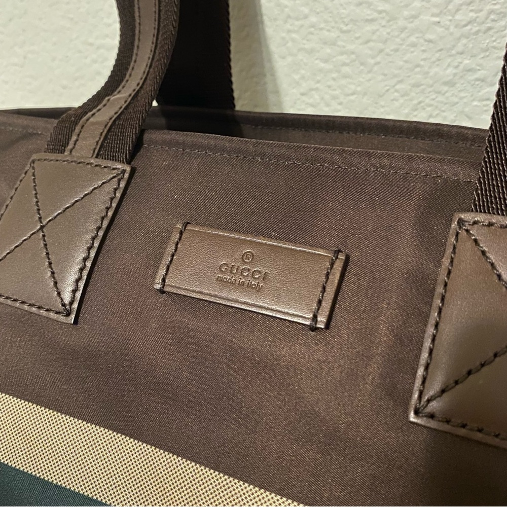 (NWOT) Gucci Brown Diamanté Nylon Shoulder Tote Bag - Picture 8 of 16